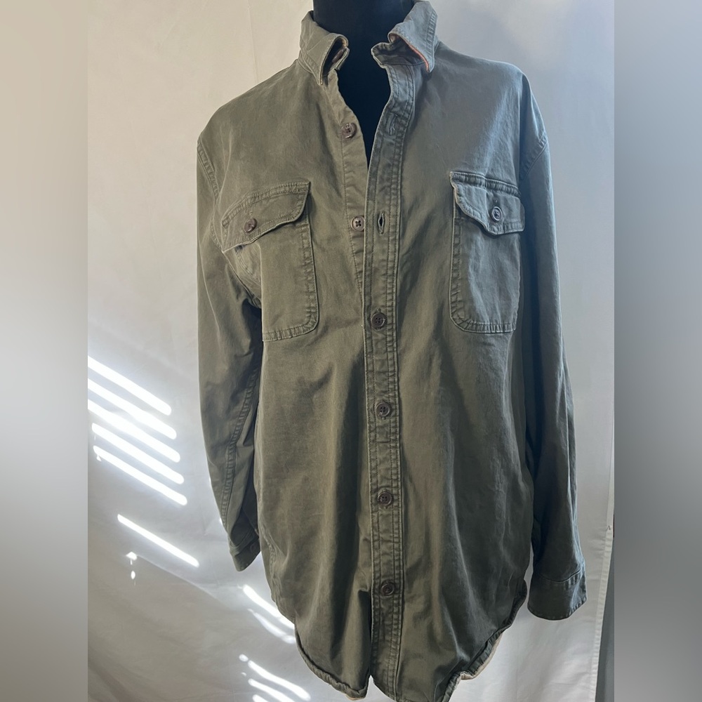 Lands’ End Olive Green Button-Up Utility Men Shirt Jacket‎ med great quality